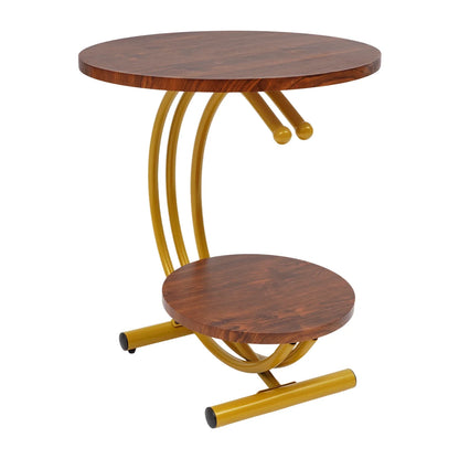 Elegant Gold Walnut 2-Tier Round End Table with Storage Shelf