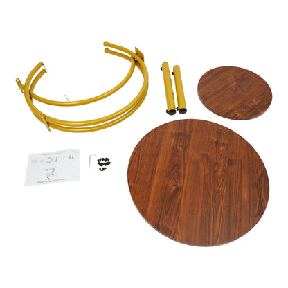 Elegant Gold Walnut 2-Tier Round End Table with Storage Shelf