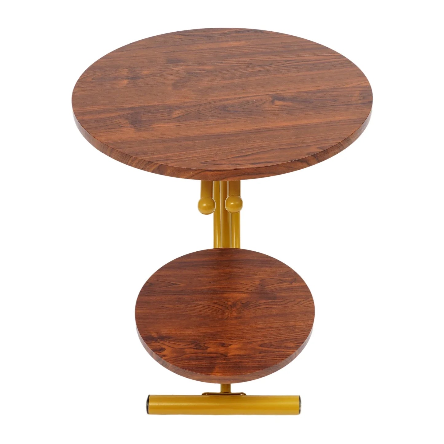 Elegant Gold Walnut 2-Tier Round End Table with Storage Shelf