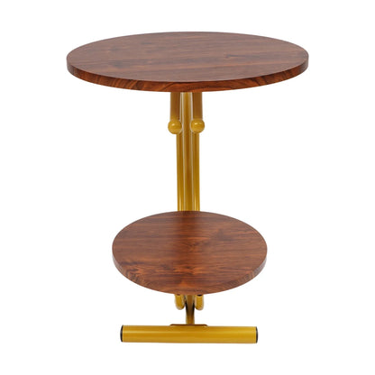 Elegant Gold Walnut 2-Tier Round End Table with Storage Shelf
